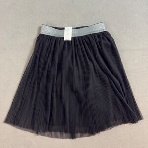 NWT Gap Kids Girls Black Tulle Pleated Skirt Silver Glitter Waistband Sz S 6-7
